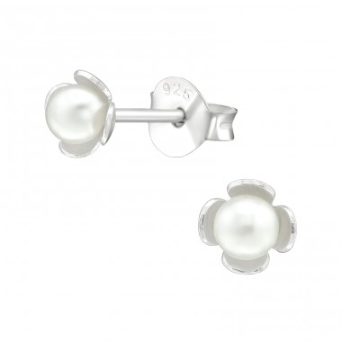 Flower - 925 Sterling Silver Ear Studs with Pearls A4S38393