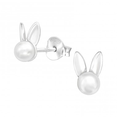 Rabbit - 925 Sterling Silver Ear Studs with Pearls A4S40080