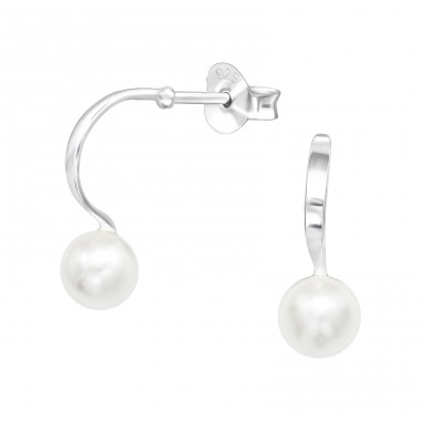 Half Hoop with integrated pearl - 925 Sterling Silver Ear Studs With Pearls A4S40479