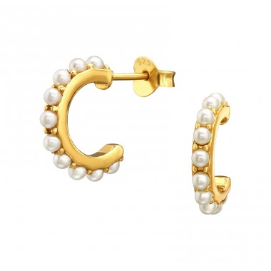 Golden Half Hoop with little pearls - 925 Sterling Silver Ear Studs With Pearls A4S41283