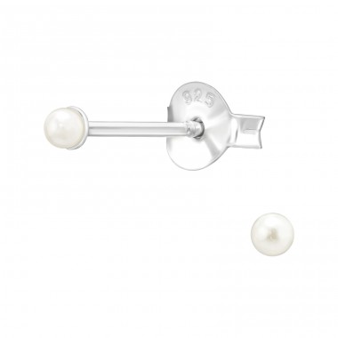 2mm synthetic pearl - 925 Sterling Silver Ear Studs With Pearls A4S42440