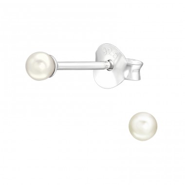 3mm synthetic pearl - 925 Sterling Silver Ear Studs With Pearls A4S42441