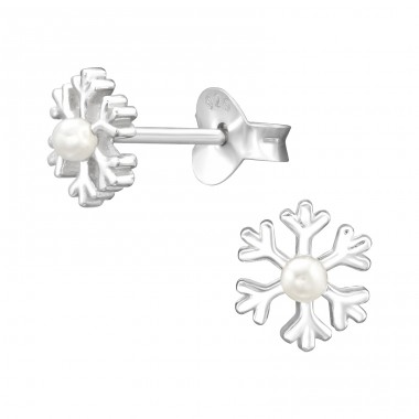 Snowflake with mini pearl inside - 925 Sterling Silver Ear Studs With Pearls A4S43349