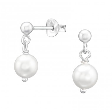 3mm silver ball with hanging pearl - 925 Sterling Silver Ear Studs With Pearls A4S43404