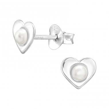 Heart with pearl - 925 Sterling Silver Ear Studs With Pearls A4S44149