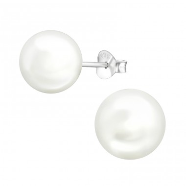 10mm Glass pearl - 925 Sterling Silver Ear Studs With Pearls A4S45063