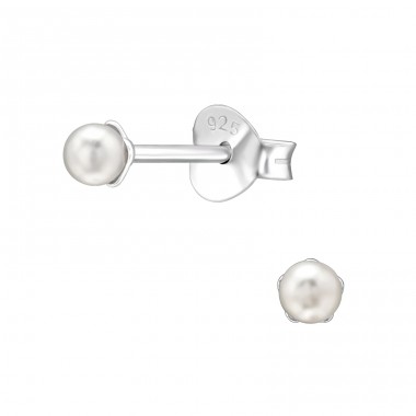 Round 3mm - 925 Sterling Silver Ear Studs with Pearls A4S45762