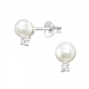 Basic Ear Studs with Pearls - 925 Sterling Silver Ear Studs With Pearls A4S46122