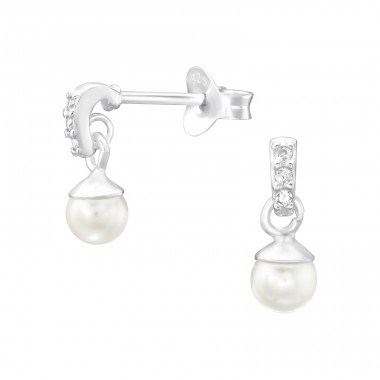 Hanging pearl with crystal - 925 Sterling Silver Ear Studs With Pearls A4S46253