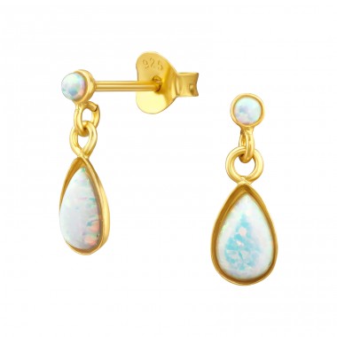 Pear Shaped Ear Studs with Pearls - 925 Sterling Silver Ear Studs With Pearls A4S46651