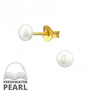 4mm - 925 Sterling Silver Ear Studs with Pearls A4S46657