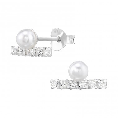 Bar with a Pearl - 925 Sterling Silver Ear Studs With Pearls A4S46855