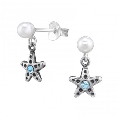 Starfish with Pearl - 925 Sterling Silver Ear Studs With Pearls A4S46882