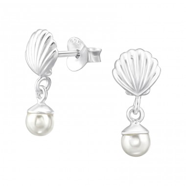 Shell with pearl - 925 Sterling Silver Ear Studs With Pearls A4S46883