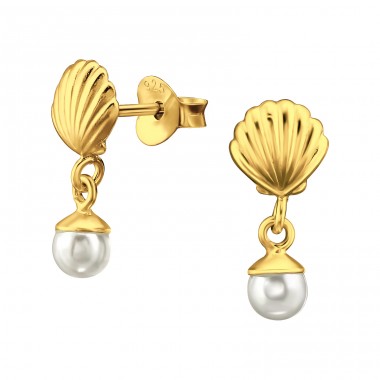 Shell with pearl - 925 Sterling Silver Ear Studs With Pearls A4S46883