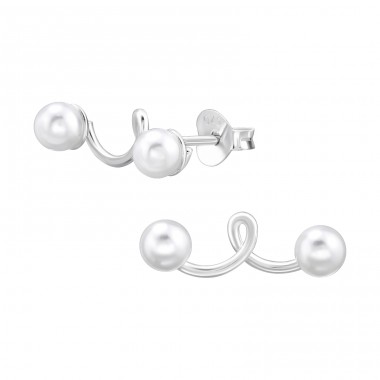 Climber with Pearl - 925 Sterling Silver Ear Studs With Pearls A4S46911