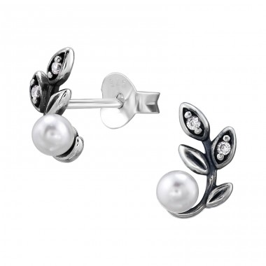 Branch with pearl - 925 Sterling Silver Ear Studs With Pearls A4S46924