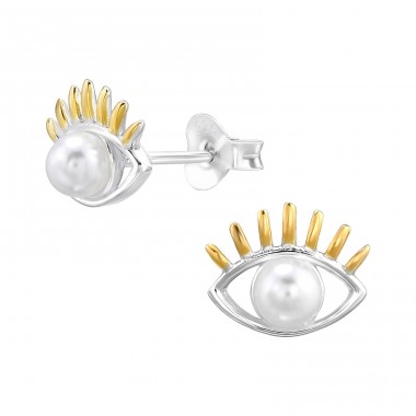 Eye with pearl - 925 Sterling Silver Ear Studs With Pearls A4S46927