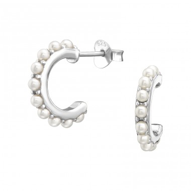 Half Hoop mini pearls - 925 Sterling Silver Ear Studs With Pearls A4S47026