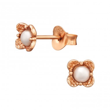 Flower with a Pearl - 925 Sterling Silver Ear Studs With Pearls A4S47029