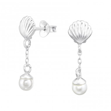 Shell with Pearl - 925 Sterling Silver Ear Studs With Pearls A4S47067