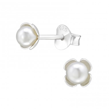 Flower with a pearl - 925 Sterling Silver Ear Studs With Pearls A4S47103