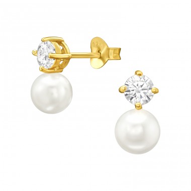 Zirconia with Pearl - 925 Sterling Silver Ear Studs With Pearls A4S47439