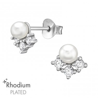 Flower with Zirconia and Pearl - 925 Sterling Silver Ear Studs With Pearls A4S47442