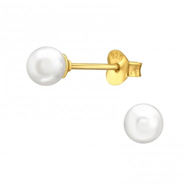 Gold Plated 5mm Round with pearl - 925 Sterling Silver Ear Studs With Pearls A4S47443