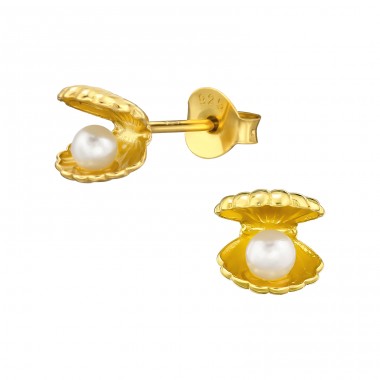 Shell with pearl - 925 Sterling Silver Ear Studs With Pearls A4S47445