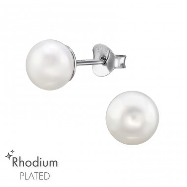 7mm Pearl - 925 Sterling Silver Ear Studs With Pearls A4S47446