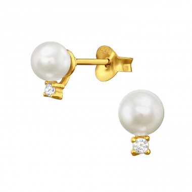 Golden Geometric with Pearls - 925 Sterling Silver Ear Studs With Pearls A4S47447