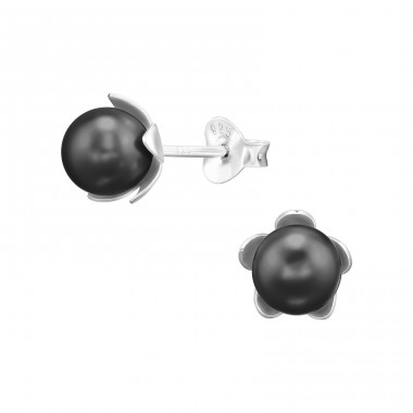 Flower with pearl - 925 Sterling Silver Ear Studs With Pearls A4S47603