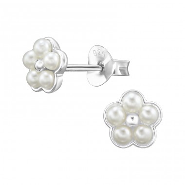 Flowers - 925 Sterling Silver Ear Studs with Pearls A4S47710