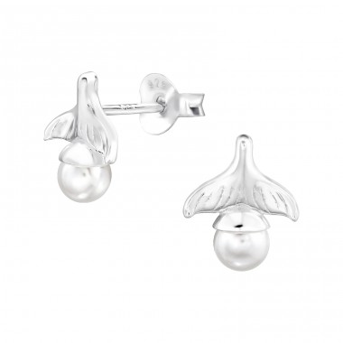 Whale Tail with Pearls - 925 Sterling Silver Ear Studs With Pearls A4S47714