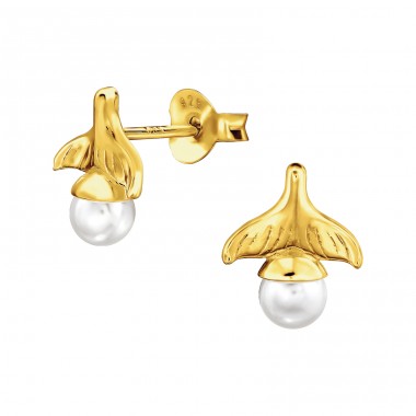 Whale Tail with Pearls - 925 Sterling Silver Ear Studs With Pearls A4S47715