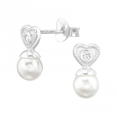 Hearts with pearl - 925 Sterling Silver Ear Studs With Pearls A4S47720