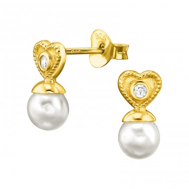 Hearts with pearl - 925 Sterling Silver Ear Studs With Pearls A4S47721