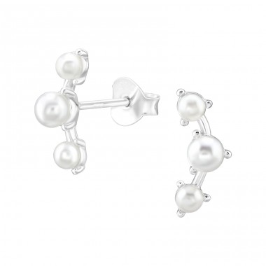 Curved with Pearls - 925 Sterling Silver Ear Studs With Pearls A4S47859