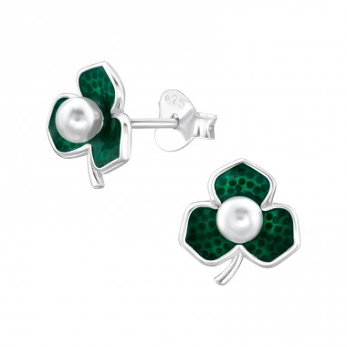 Clover with Pearls - 925 Sterling Silver Ear Studs With Pearls A4S47869