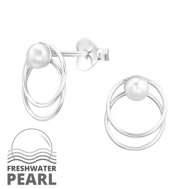 4mm ear studs with freshwater pearl - 925 Sterling Silver Ear Studs With Pearls A4S48238