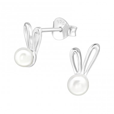 Rabbit with pearl - 925 Sterling Silver Ear Studs With Pearls A4S48434