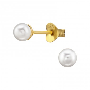 4mm Studs with pearl - 925 Sterling Silver Ear Studs With Pearls A4S48534