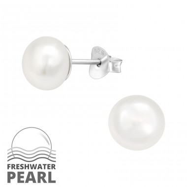 7mm Pearl - 925 Sterling Silver Ear Studs With Pearls A4S48536