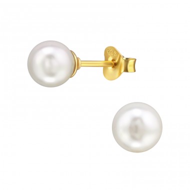 Golden with Pearl 6mm - 925 Sterling Silver Ear Studs With Pearls A4S48537