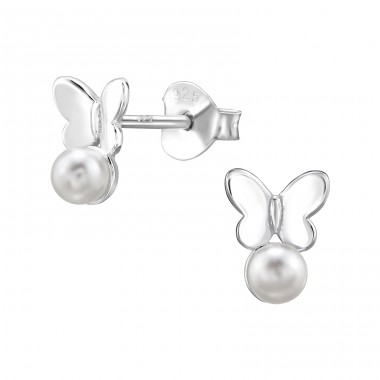 Butterfly with Pearl - 925 Sterling Silver Ear Studs With Pearls A4S49191