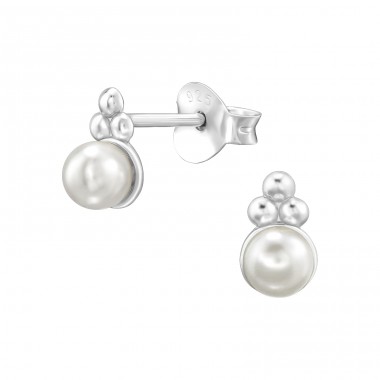 Round with Pearl  - 925 Sterling Silver Ear Studs With Pearls A4S49226