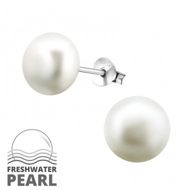 Round - 925 Sterling Silver Ear Studs with Pearls A4S6789