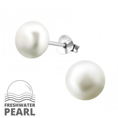 Round - 925 Sterling Silver Ear Studs with Pearls A4S6795