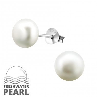 Freshwater 7mm Pearl Silver Ear Studs - 925 Sterling Silver Ear Studs with Pearls A4S6928